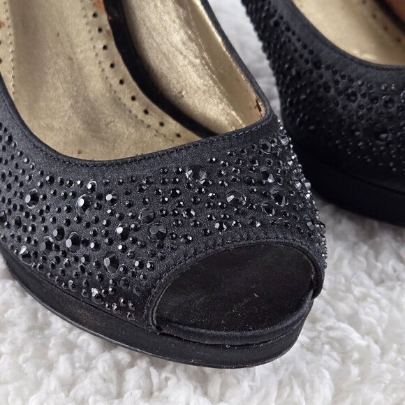 Embellished Black Evening Pump Sz 7.5 Adrienne Vittadini Open Toe 3" Heel Formal - Picture 7 of 16